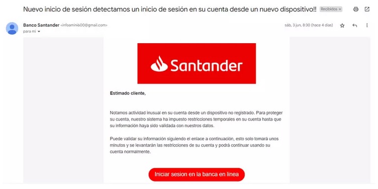 Correo Estafa Banco Santander